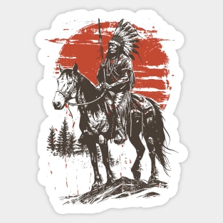 American Native Warrior Riding A Horse Sticker